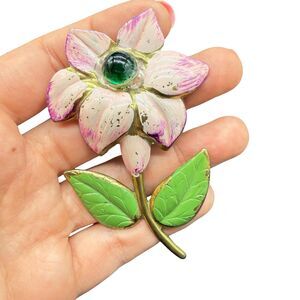 Vintage Jewelry Enamel Painted Flower Brooch Pin Shabby Chic Brooch